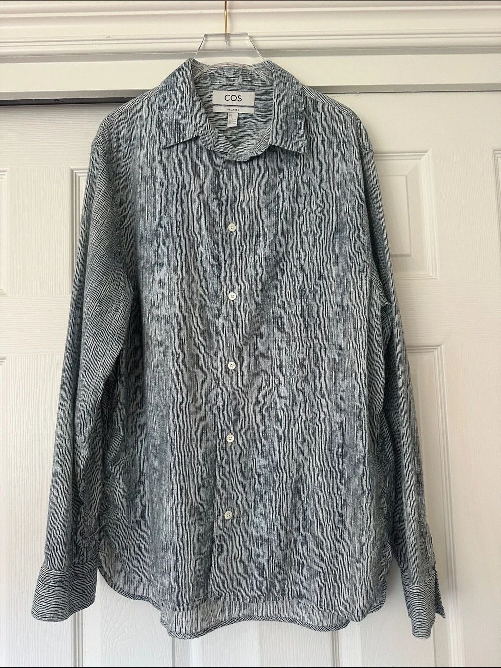 COS Men's Blue Gray Striped Button-Down Shirt
